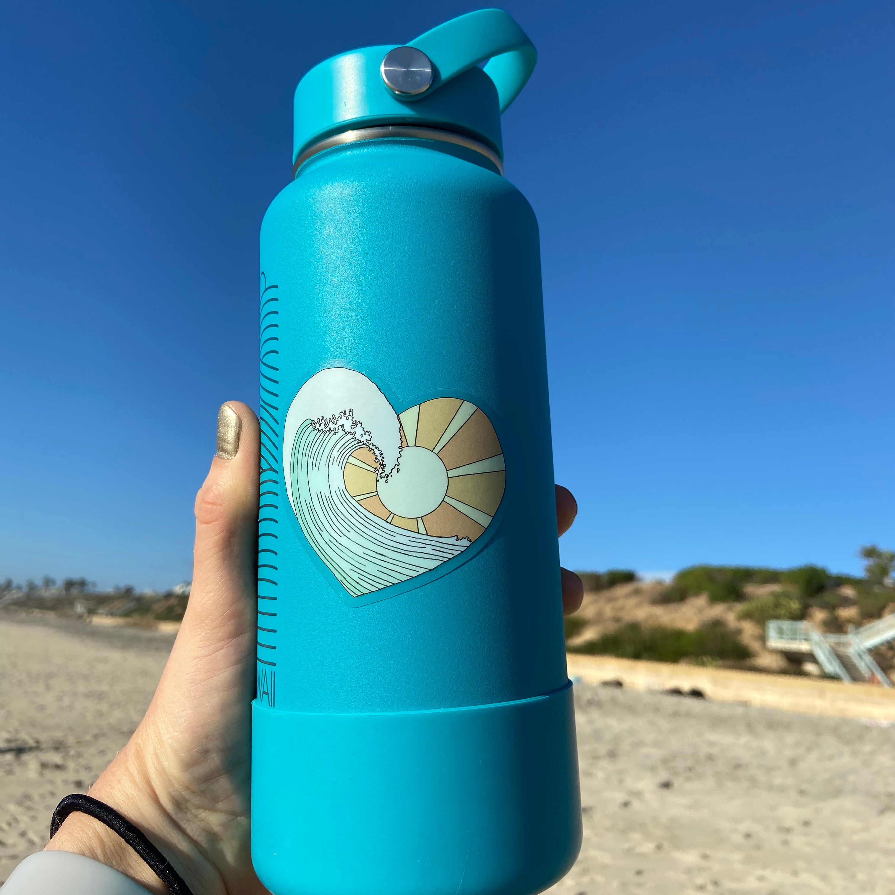 Light blue hydro sales flask with stickers