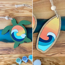 Load image into Gallery viewer, Coastal Themed (Sea Turtle and Surfboard) DIY Ornament Kits
