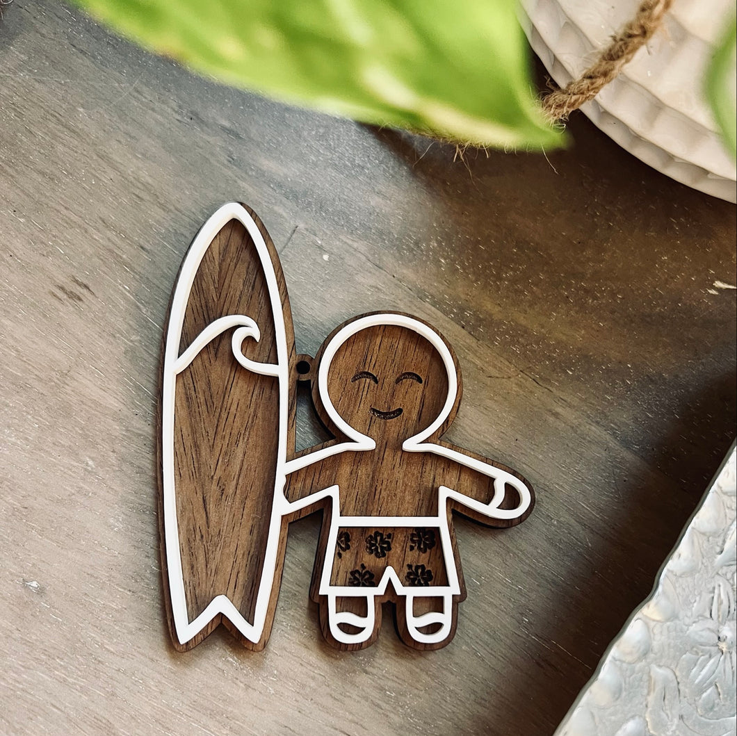 Gingerbread Boy Surfer Ornament